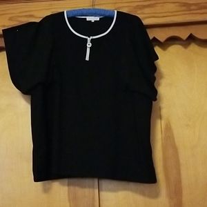 Black rhinestone zipper pull top